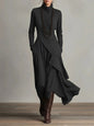 Women's Cross-Wrap High-Neck Long-Sleeve Maxi Dress FitiqueFit