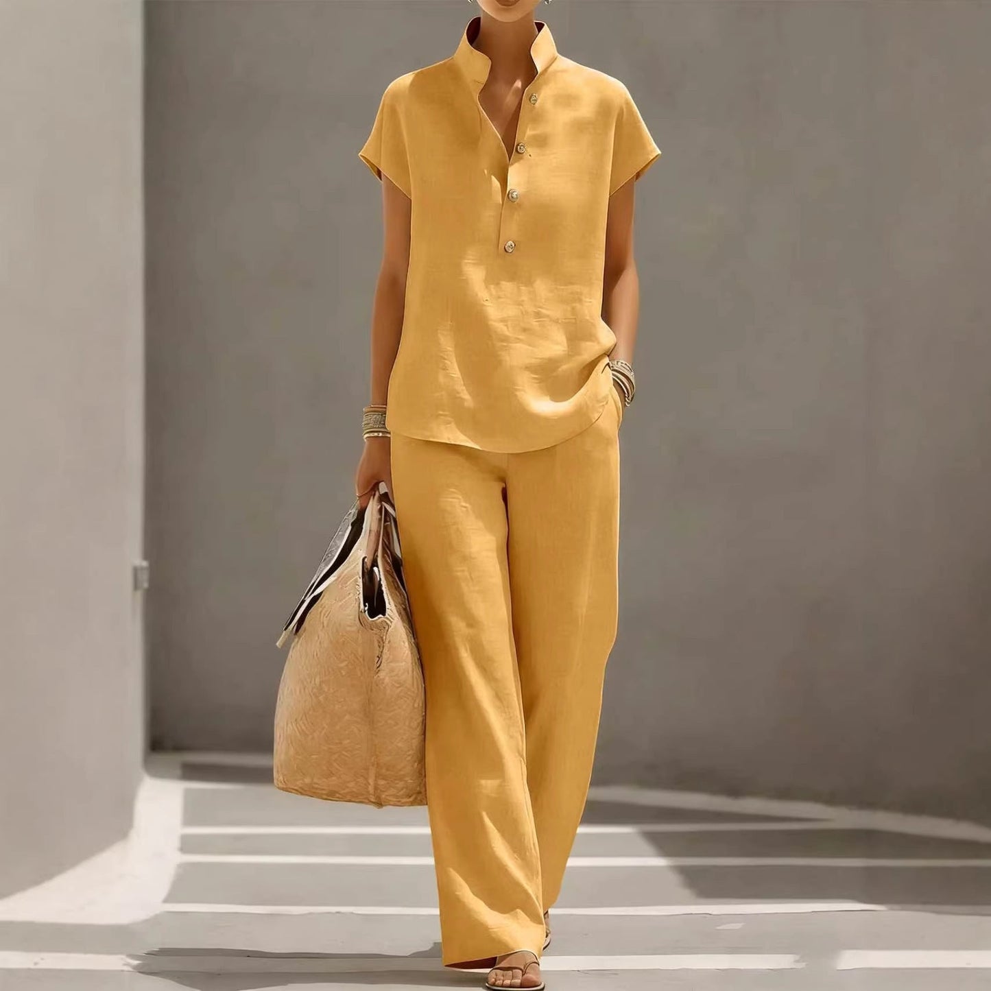 Cardigan & Short Sleeve Top + Pants Three-Piece Set – Solid Color Casual Lounge FitiqueFit