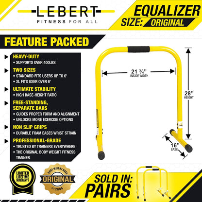 Equalizer Total Body Strengthener – Portable Dip Station for Full Bodyweight Training – Includes Hip Resistance Band & Online Coaching – Available in Standard & XL Sizes
