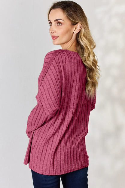 Basic Bae Full Size Ribbed Half Button Long Sleeve T-Shirt New Era Fashion LLc