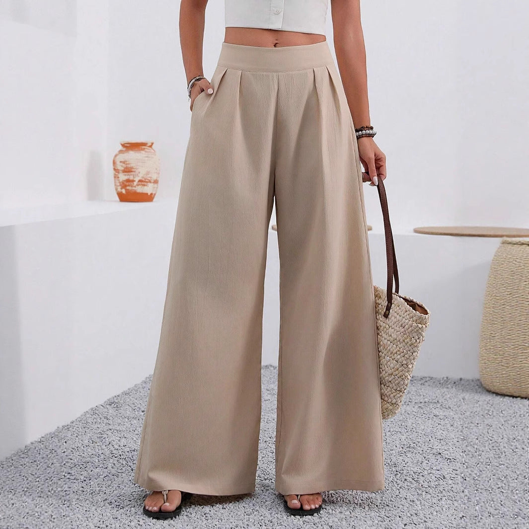 Women's High-Waist Wide-Leg Trousers with Pockets – Full Length FitiqueFit