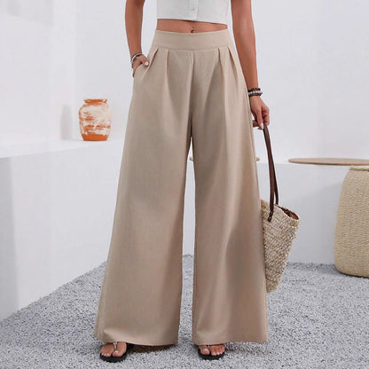 Women's High-Waist Wide-Leg Trousers with Pockets – Full Length FitiqueFit
