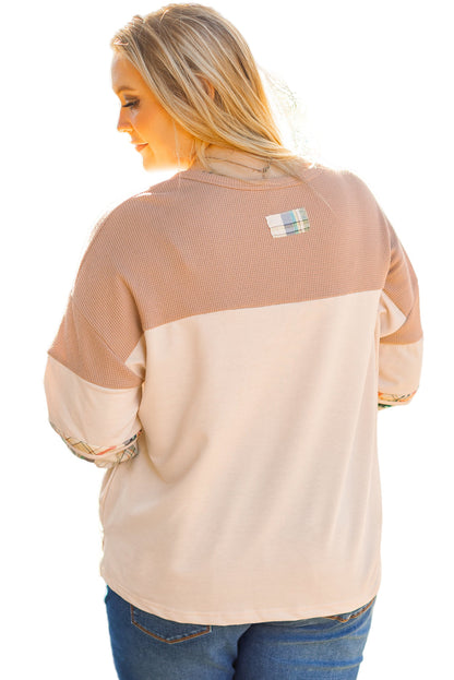 Parchment Plus Size Plaid Waffle Patchwork Henley Top Garden Naked Curves