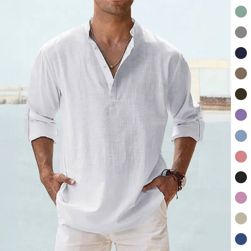 Men's Cotton Linen Long Sleeve Casual Shirt  Loose Tops SnagBag