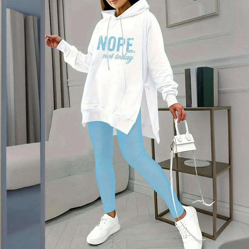 Casual 2-Piece Set Solid Color Leggings & Letter Print Hooded Sweatshirt FitiqueFit