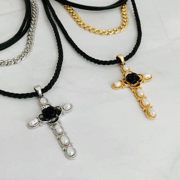 Layered Black Rose Cross Necklace Shop Style & More | Fresh Looks, Everyday Deals & Free Shipping