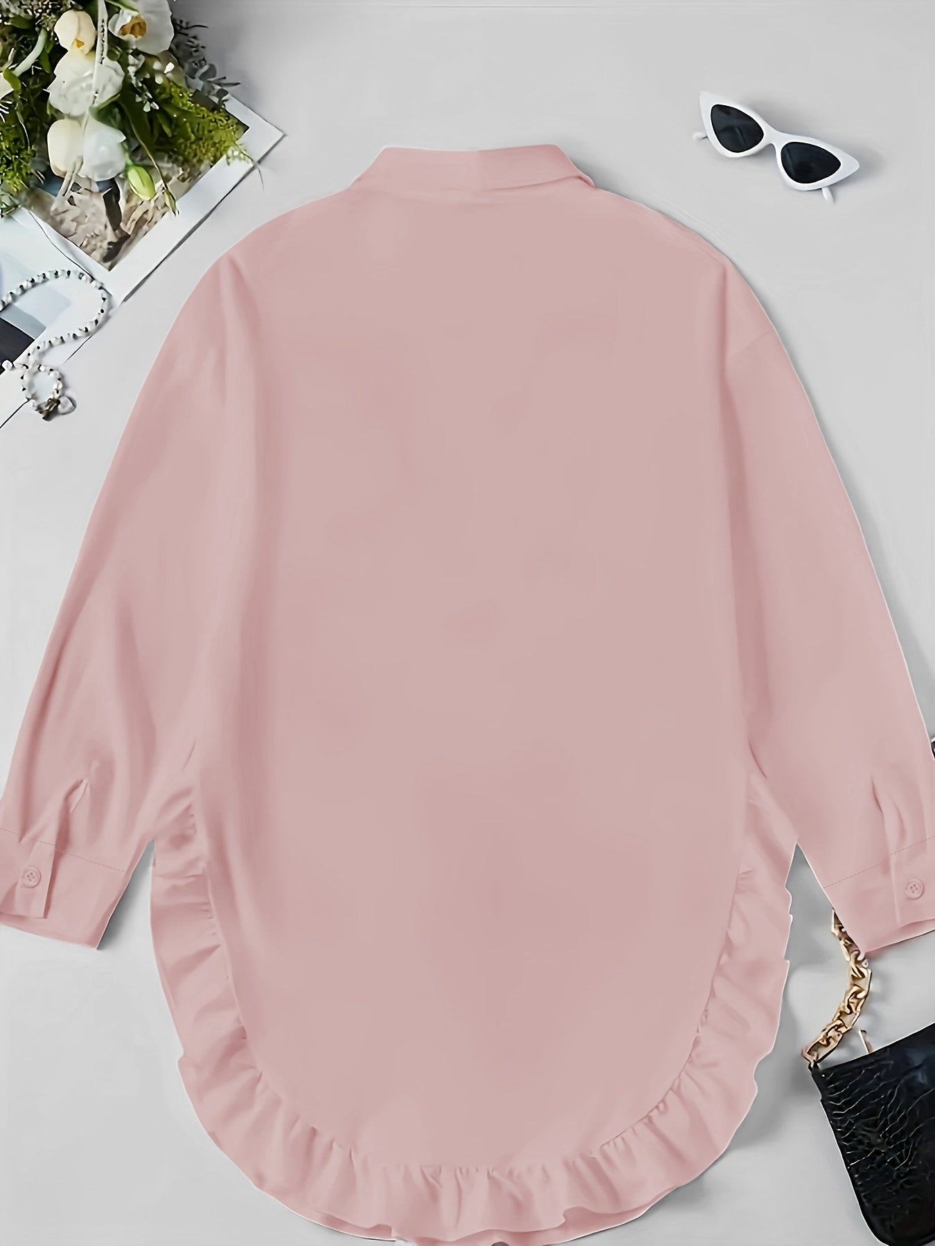 Hem Ruffled Casual Long Sleeve Shirt See size chart under “more details” The Fashion Celestial