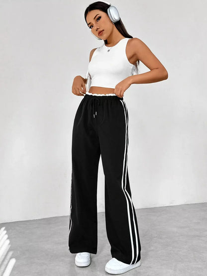 Striped Drawstring Waist Wide Leg Pants New Era Fashion LLc