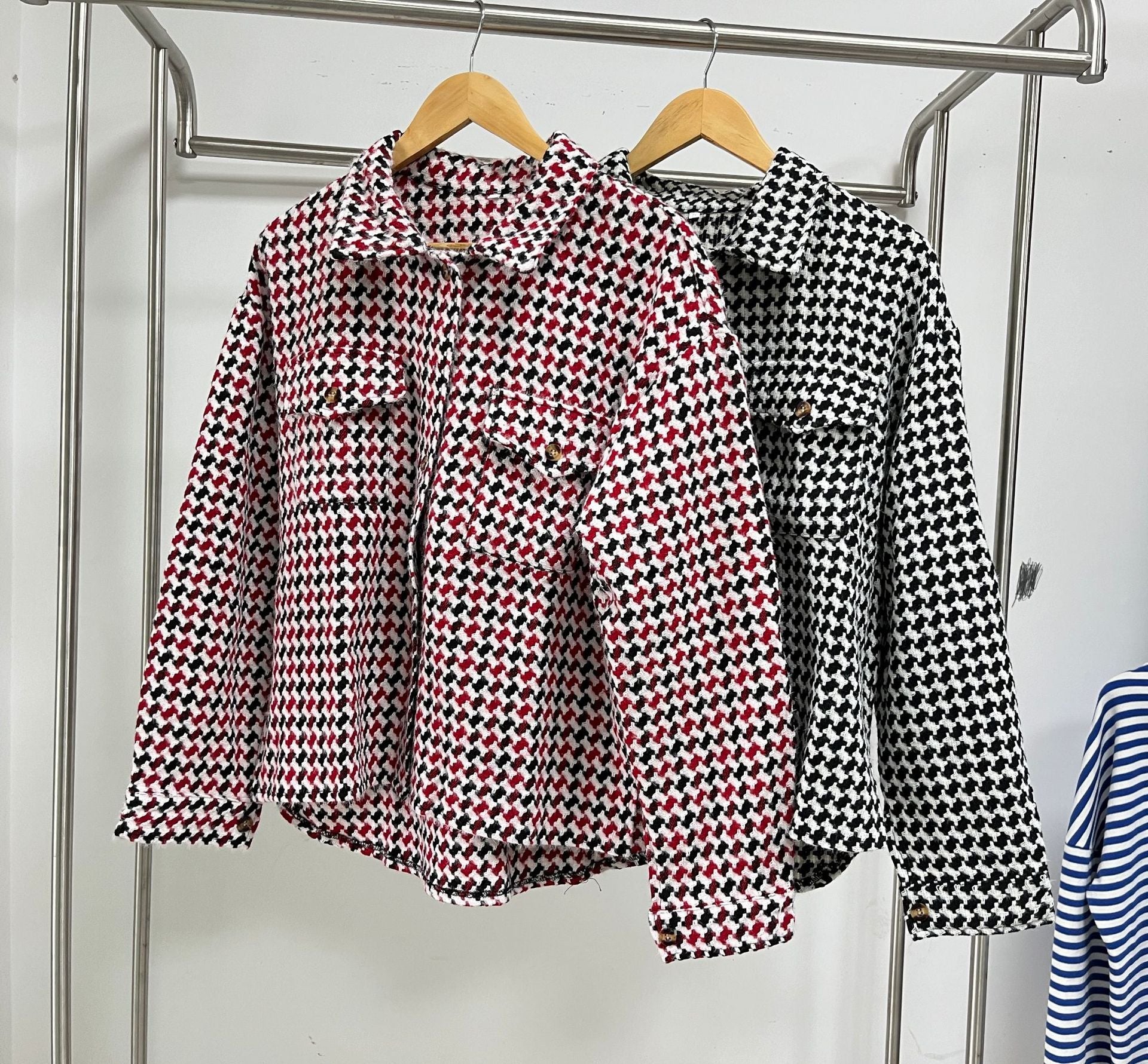 Fashion Houndstooth Lapel Tweed Coat Casual Loose Long Sleeve Jacket With Pocket Outwear Tops For Womens Clothing See size chart under “more details” The Fashion Celestial