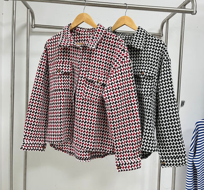 Fashion Houndstooth Lapel Tweed Coat Casual Loose Long Sleeve Jacket With Pocket Outwear Tops For Womens Clothing See size chart under “more details” The Fashion Celestial