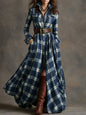 Women's Plus Size Plaid Print Long Sleeve Shirt Dress with Pockets FitiqueFit