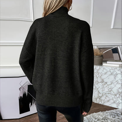 Women’s Elegant Off-Shoulder Turtleneck Sweater — Long Sleeve Knit Top FitiqueFit