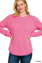 Zenana Full Size Raised Rib Round Neck Long Sleeve Top Plus Size Garden Naked Curves
