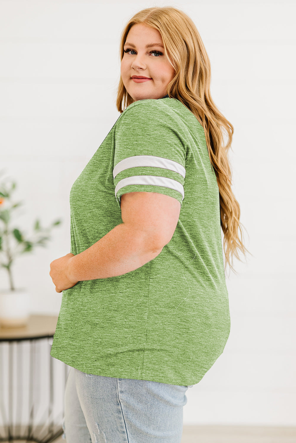 Plus Size Striped V-Neck Tee Shirt See size chart under “more details” The Fashion Celestial