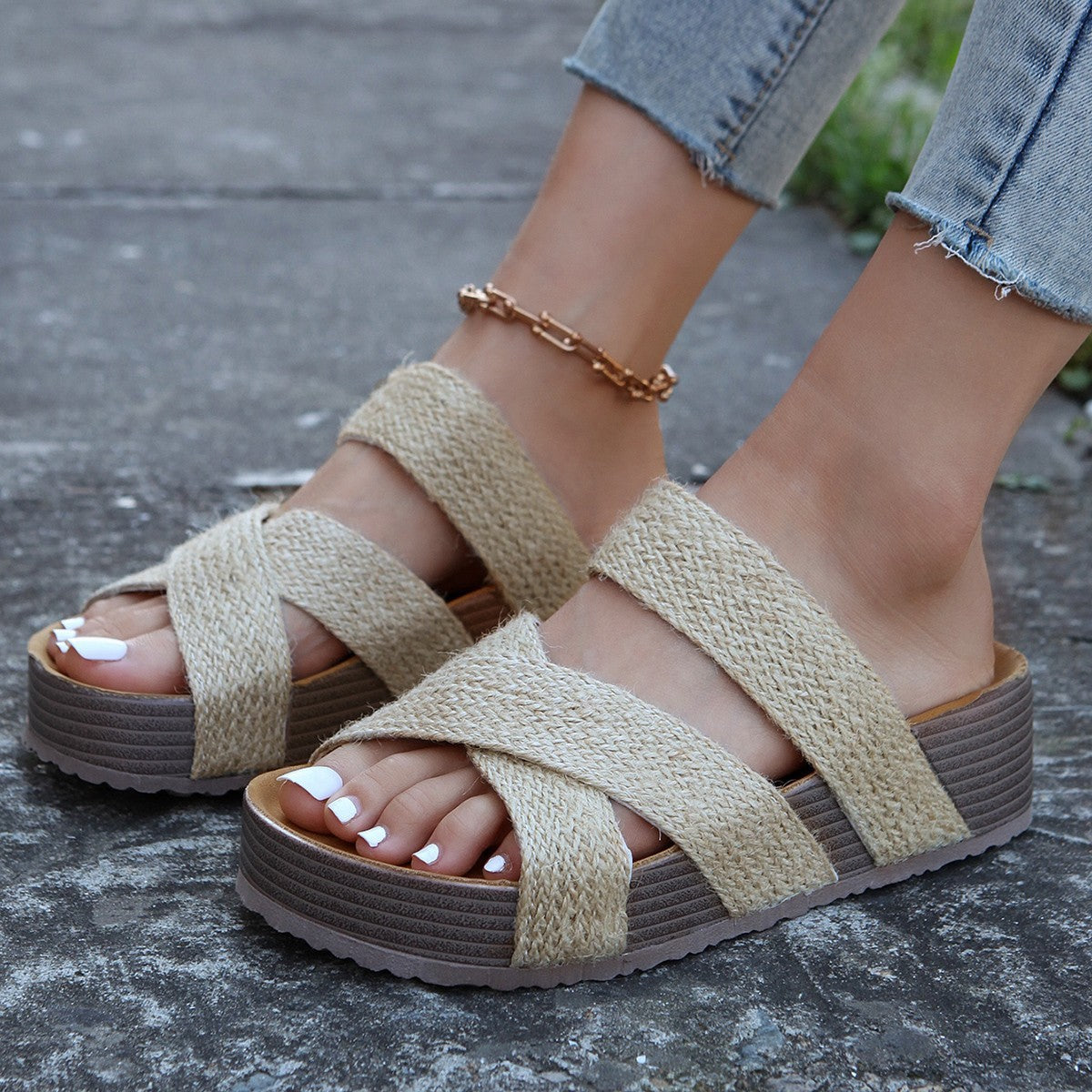 Braided Strap Platform Sandals New Era Fashion LLc