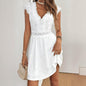 Women’s V‑Neck Short‑Sleeve Dress with Lace Trim FitiqueFit