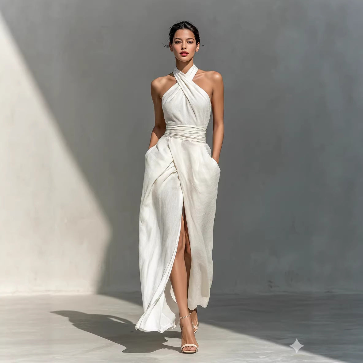 Sleeveless Elegant Slim-Fit Pure White Dress FitiqueFit