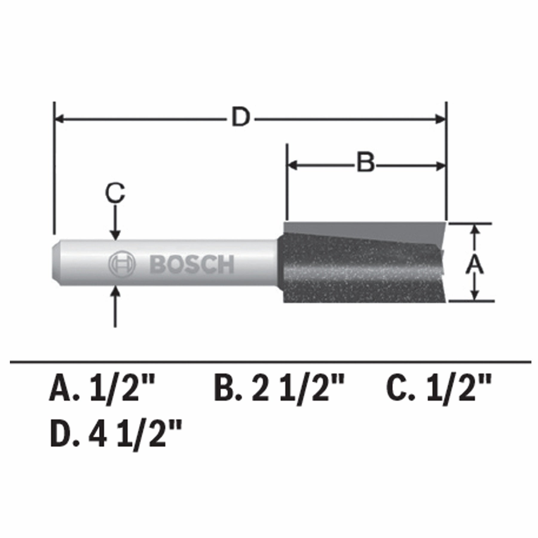 BOSCH 85252MC 1/2 In. x 2-1/2 In. Carbide-Tipped Double-Flute Straight Router Bit VM Hardware