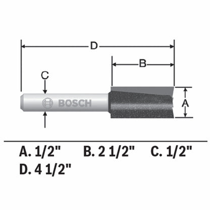 BOSCH 85252MC 1/2 In. x 2-1/2 In. Carbide-Tipped Double-Flute Straight Router Bit VM Hardware