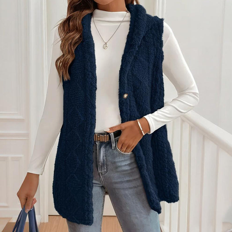Women's Textured Sleeveless Hooded Vest FitiqueFit