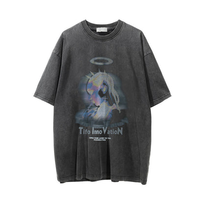 Printed Washed Distressed T-Shirt FitiqueFit