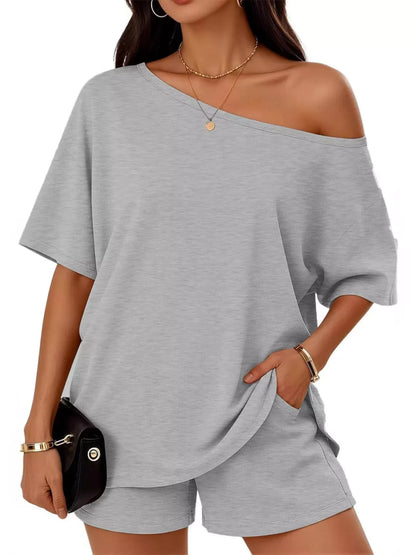 Full Size Boat Neck Tee and Shorts Set Plus Size New Era Fashion LLc
