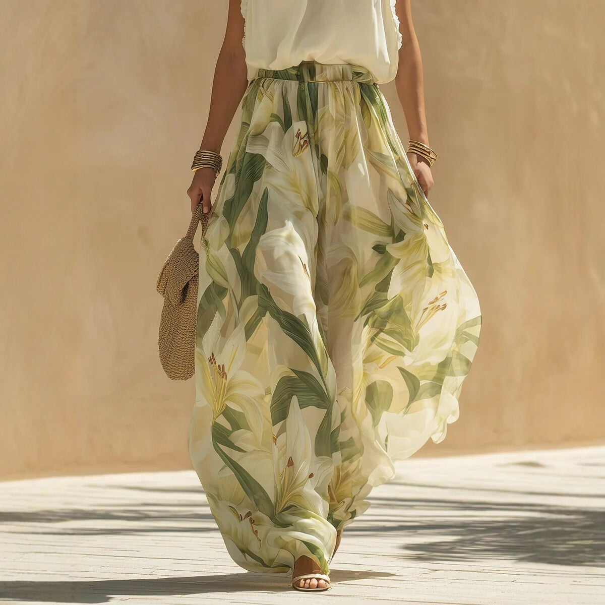 Waist-Cinching Ruffle-Hem Printed Maxi Dress – S–3XL FitiqueFit