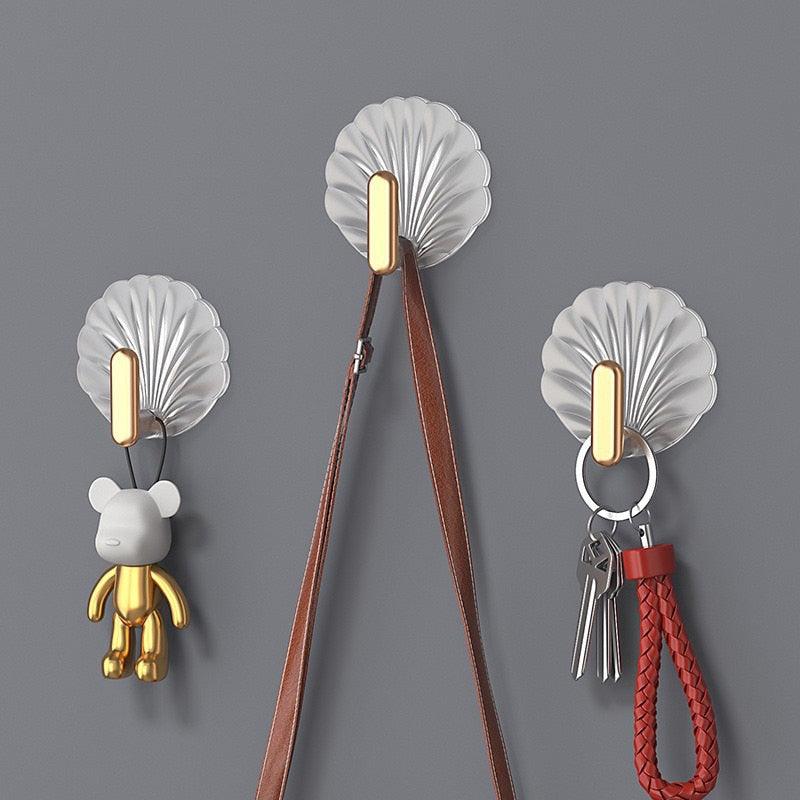 8pcs Self Adhesive Hook Decorative Hanger On Door Wall Adhesive Key Hanger Bathroom Towels Rack Cabinet Organizer Clothes Hanger Sea Shell Deluxe Shower Hooks Shaped Fun Design Stevvex