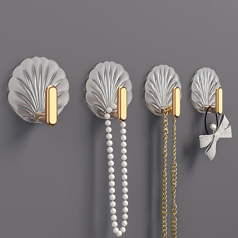 8pcs Self Adhesive Hook Decorative Hanger On Door Wall Adhesive Key Hanger Bathroom Towels Rack Cabinet Organizer Clothes Hanger Sea Shell Deluxe Shower Hooks Shaped Fun Design Stevvex
