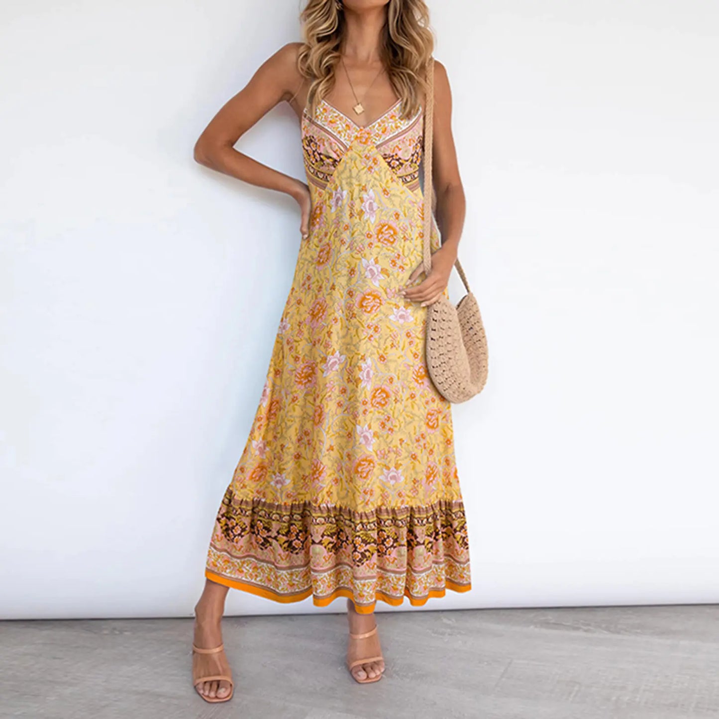 Women's Casual Boho Floral V-Neck Summer Dress