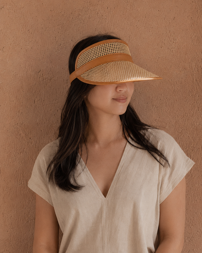 Sumi Leather and Cane Rattan Visor Village Thrive