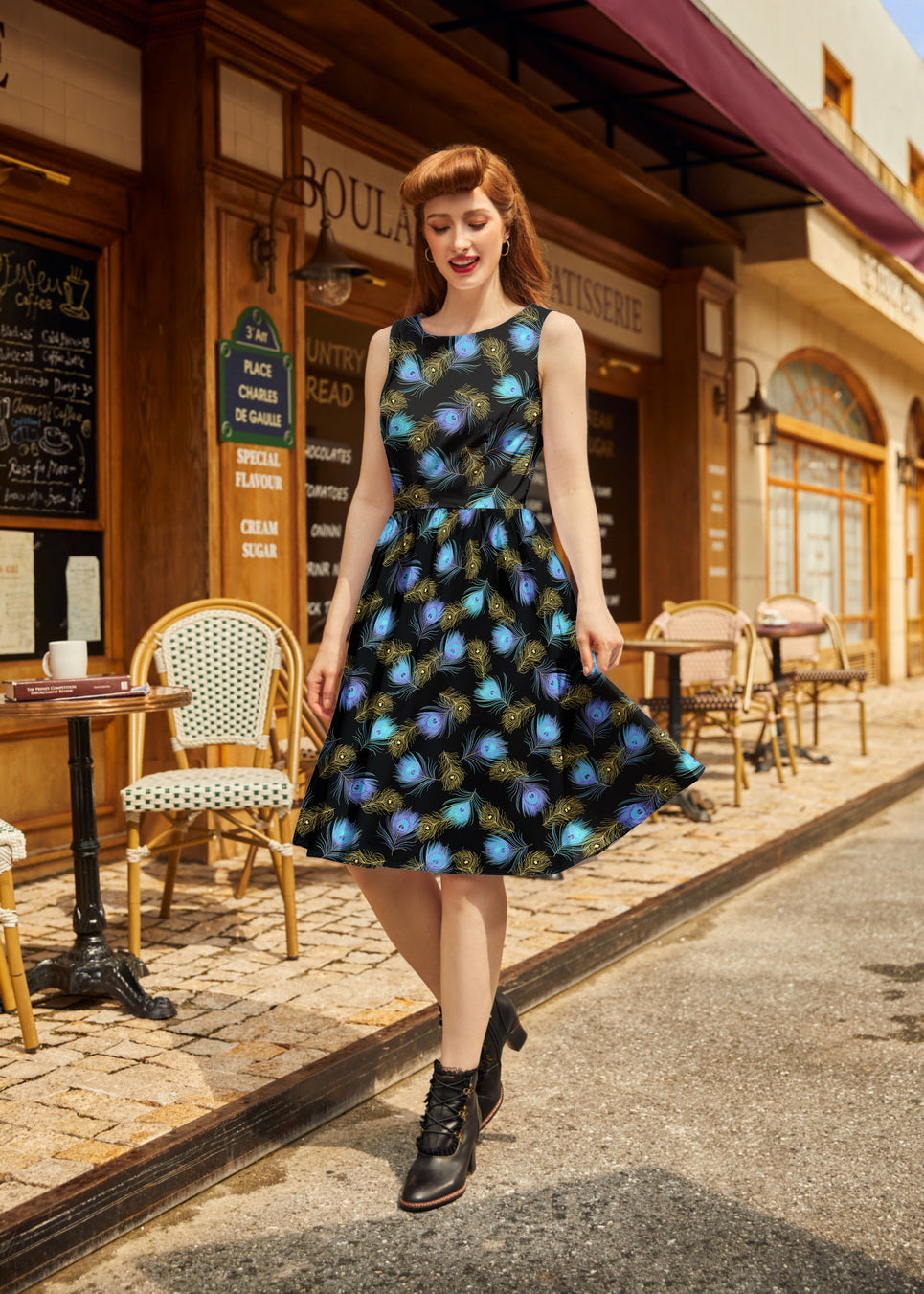 Peacock Feathers Vintage Dress Retrolicious
