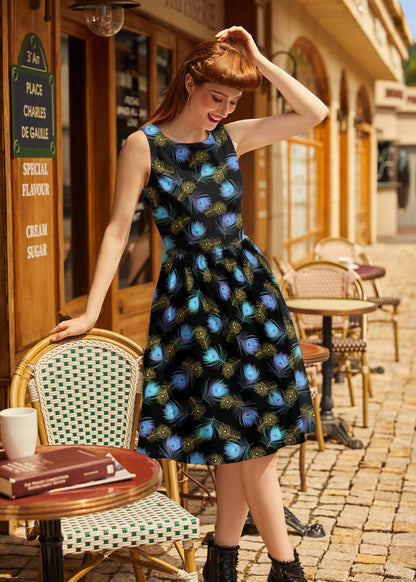 Peacock Feathers Vintage Dress Retrolicious
