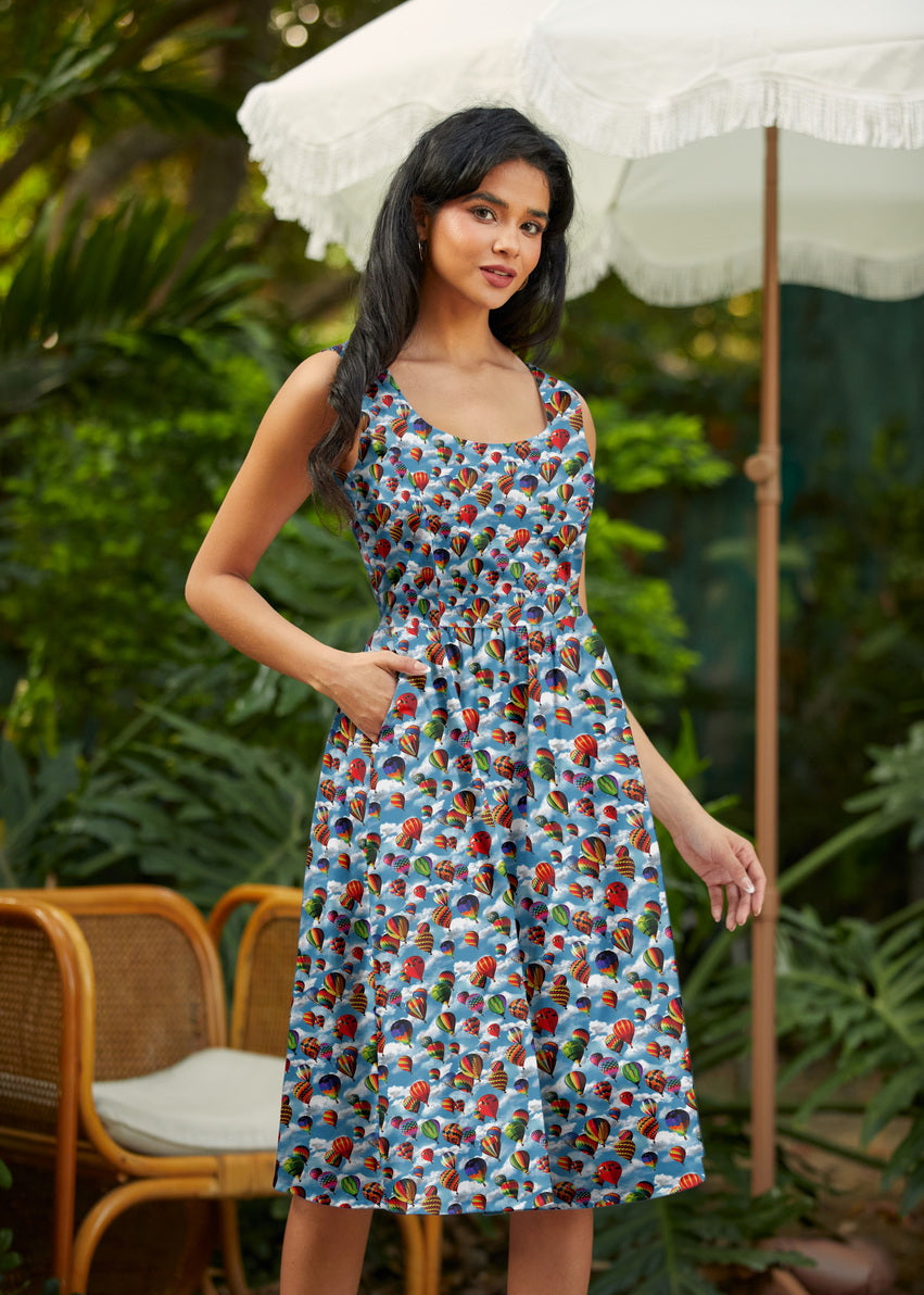 Hot Air Balloons Fit & Flare Dress Retrolicious
