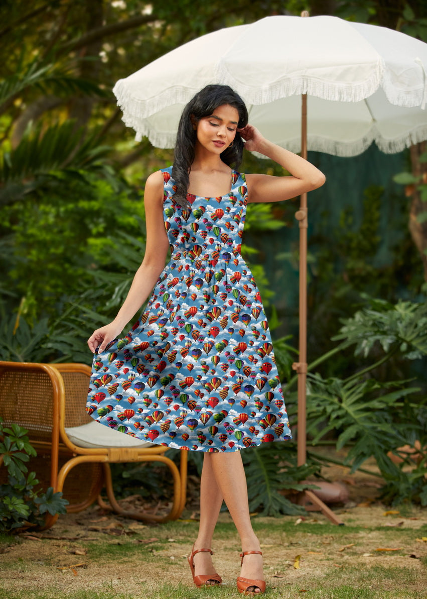 Hot Air Balloons Fit & Flare Dress Retrolicious