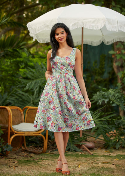 Floral Cats Fit & Flare Dress Retrolicious