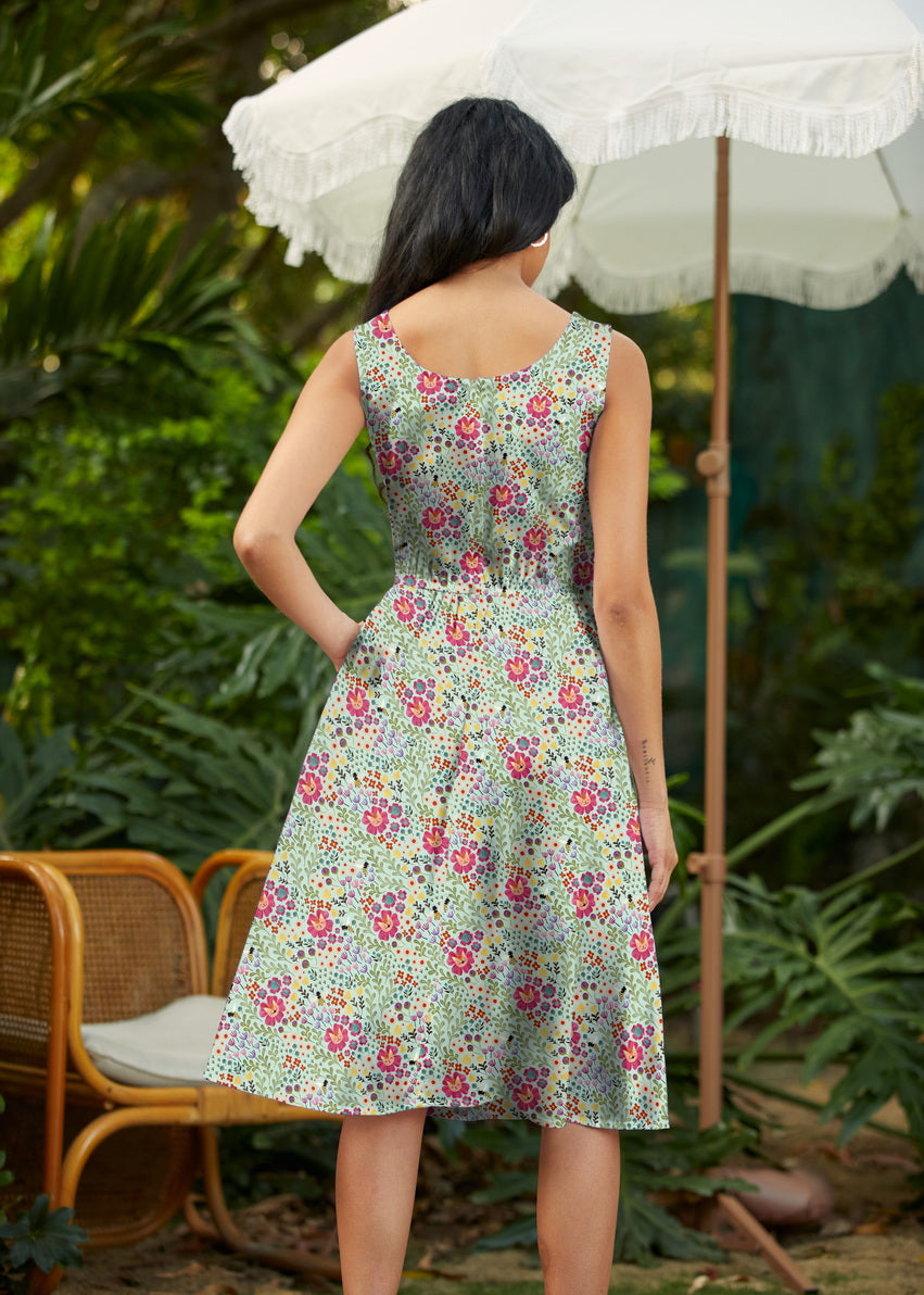 Floral Cats Fit & Flare Dress Retrolicious
