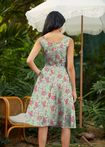 Floral Cats Fit & Flare Dress Retrolicious