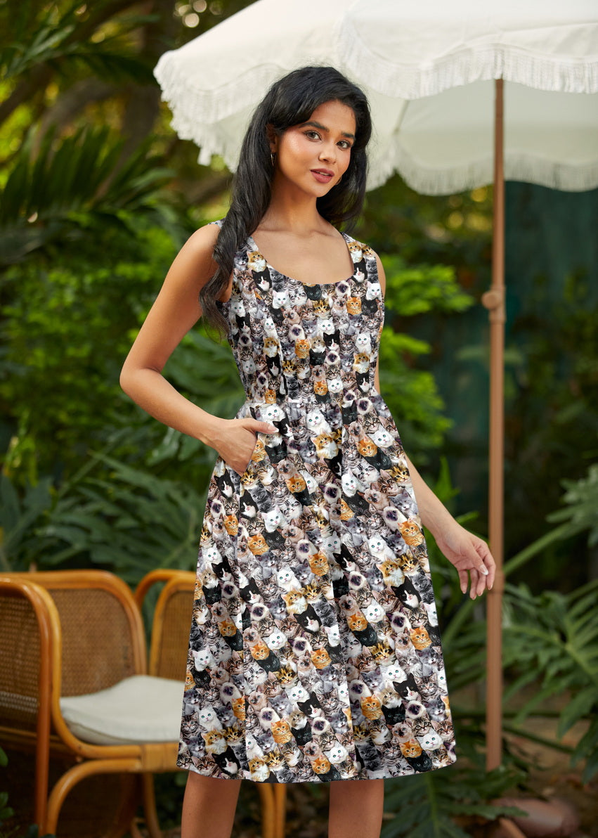 Realistic Cats Fit & Flare Dress Retrolicious
