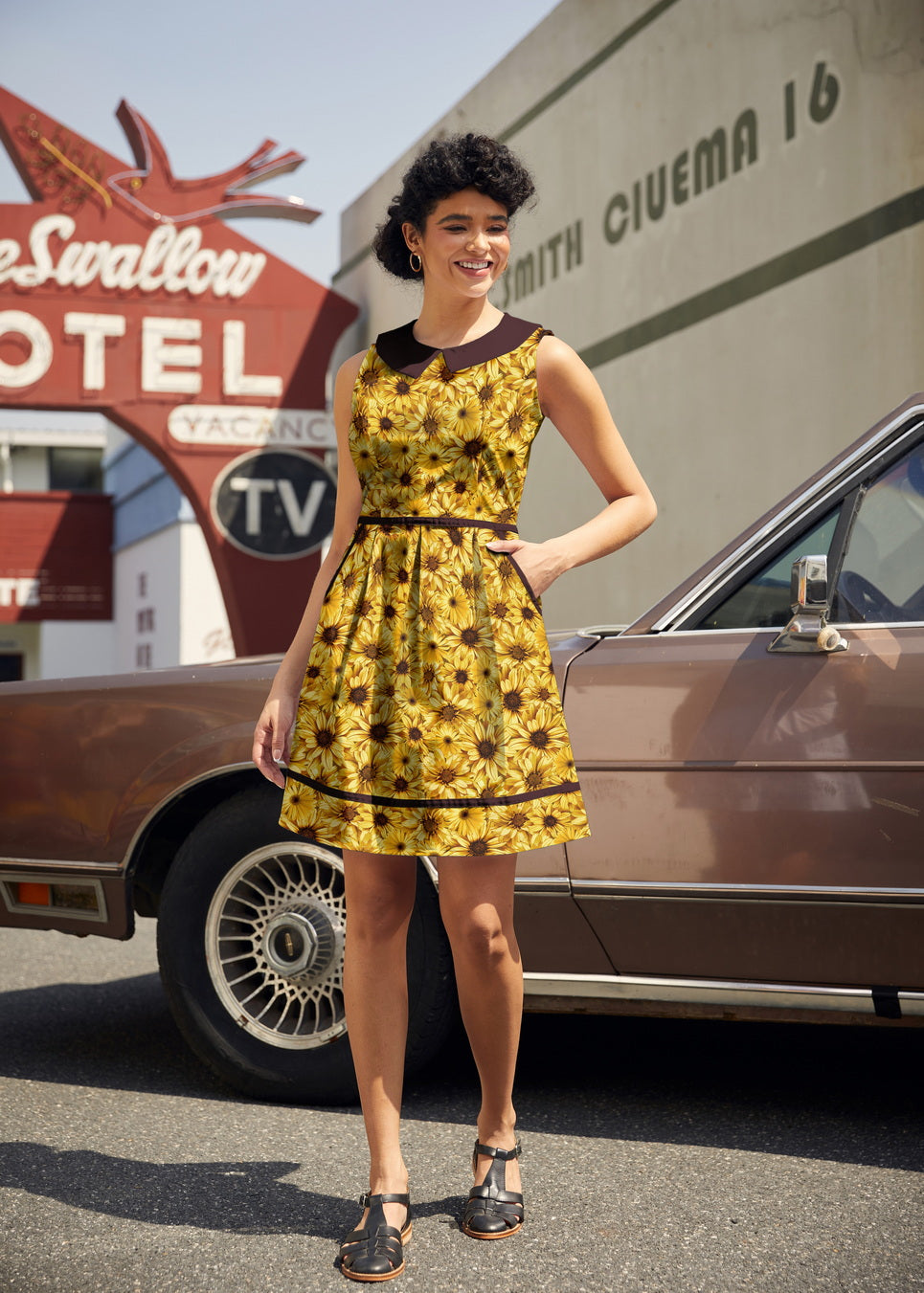 Sunflower Collared Dress Retrolicious