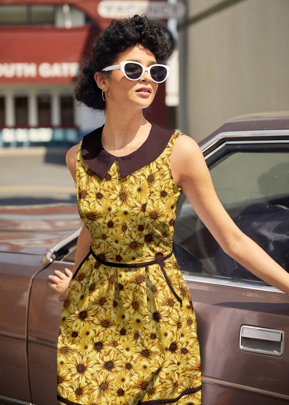 Sunflower Collared Dress Retrolicious