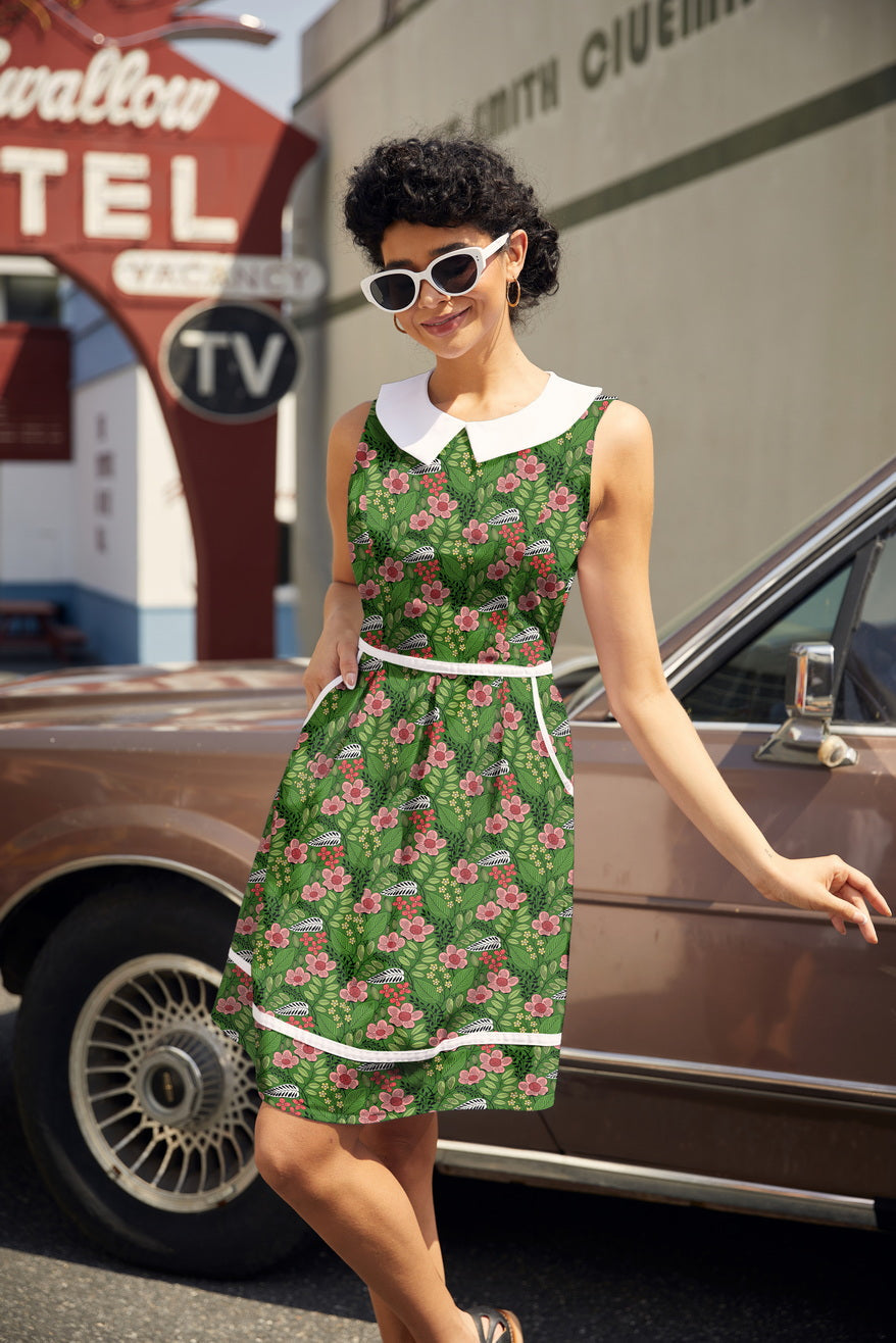 Flowers Collared Dress Retrolicious