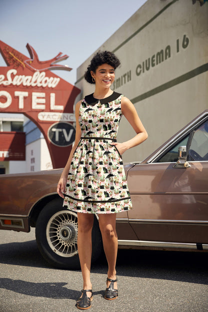 Cats & Plants Collared Dress - Plus Sizes only Retrolicious