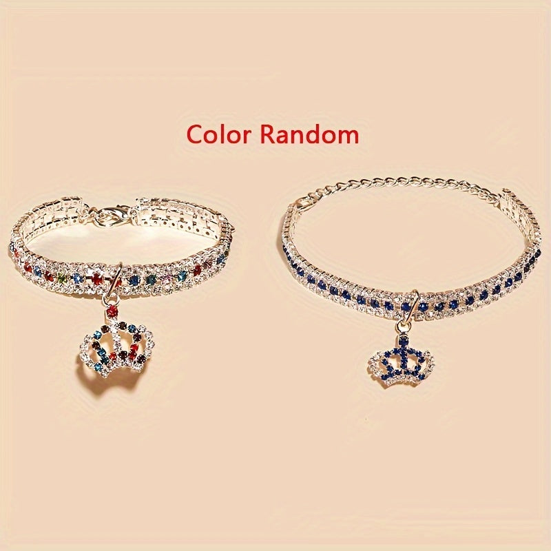 Elegant Pet Rhinestone Crown Pendant Necklace - Sparkling Multicolor Gemstone Accessory for Cats & Dogs, Random Color Selection NovaCart
