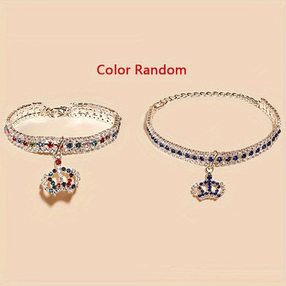 Elegant Pet Rhinestone Crown Pendant Necklace - Sparkling Multicolor Gemstone Accessory for Cats & Dogs, Random Color Selection NovaCart