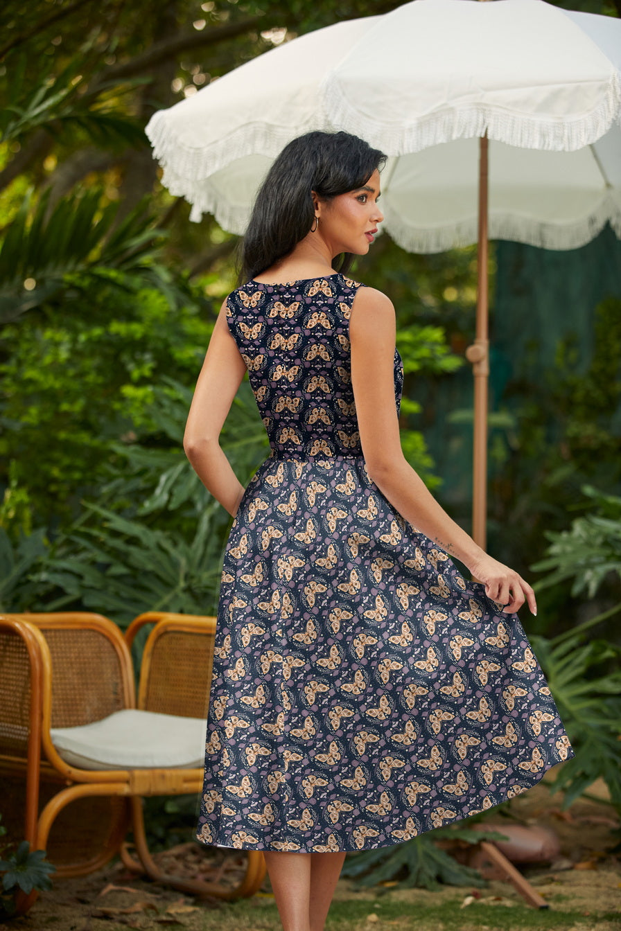 Moth Midi Dress Retrolicious