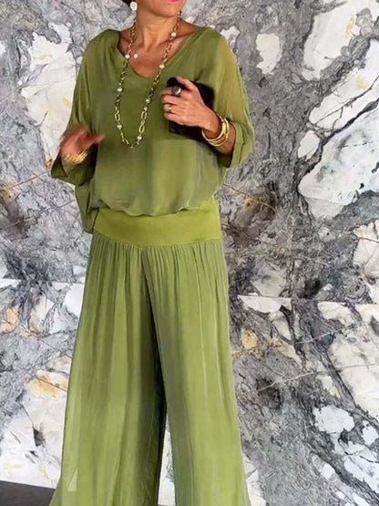 Solid-Color Chiffon Two-Piece Set – 10 Colors, S–5XL FitiqueFit