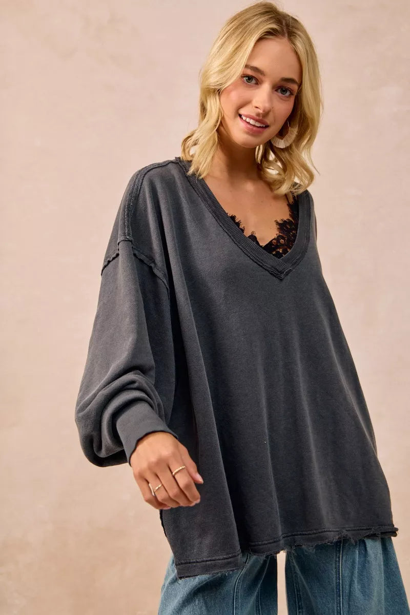 BiBi Mineral Washed French Terry Oversized Sweatshirt FitiqueFit