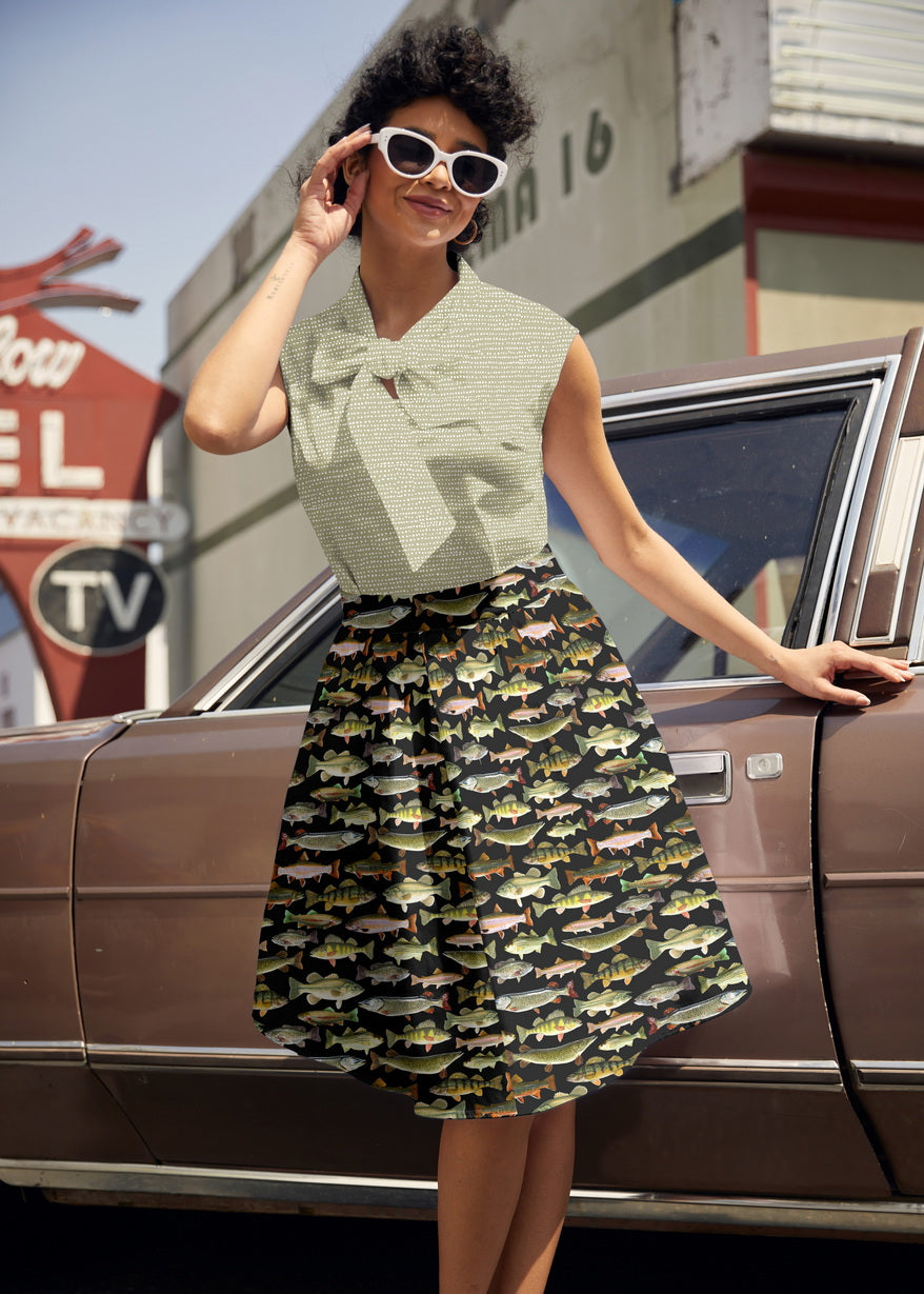 Sage Dot Bow Top Retrolicious