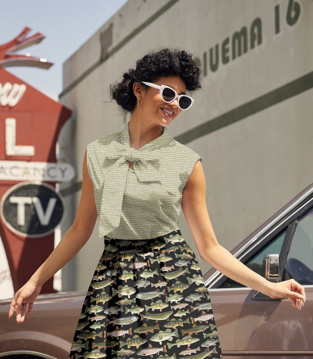 Sage Dot Bow Top Retrolicious